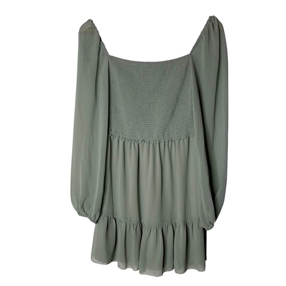 Aritzia Wilfred Dress Size S Tempest‎ Sage Green Square Neck Tiered Ruffle Mini
